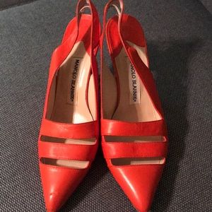 Orange Manolo Blahnik sling back